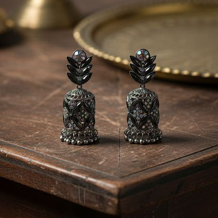 Maira Oxidized Crystal Jhumkas