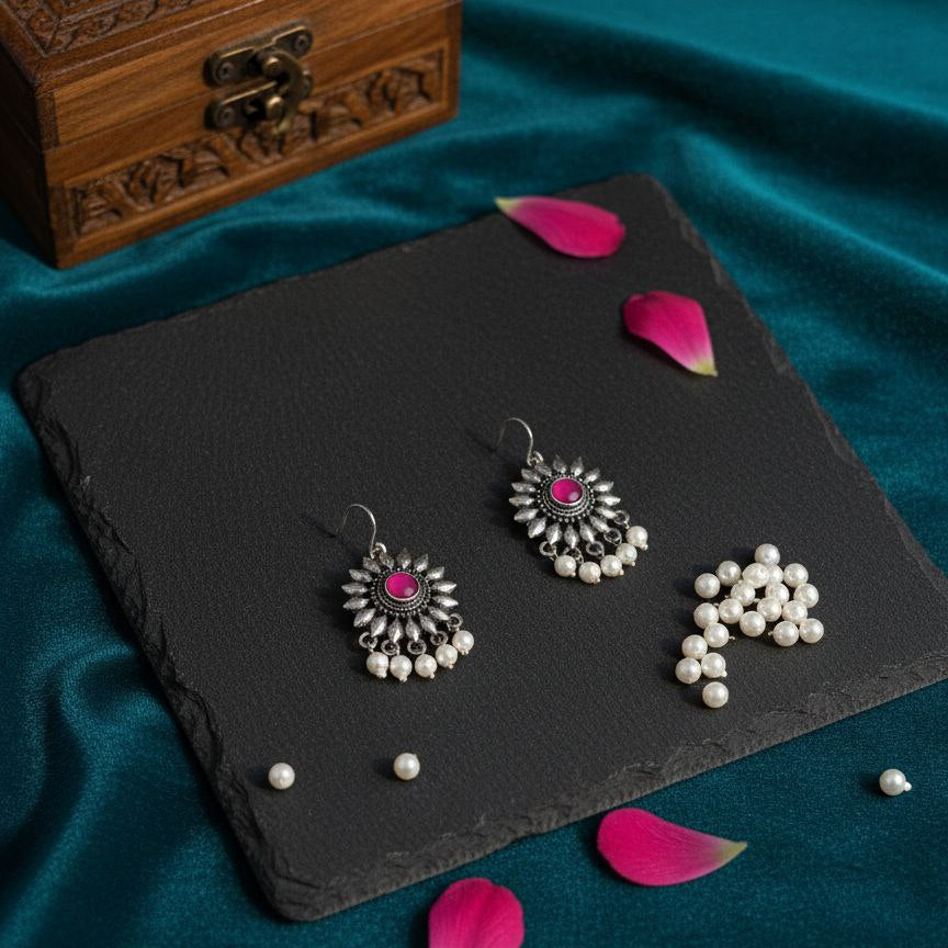 Sunflower Oxidized Earrings