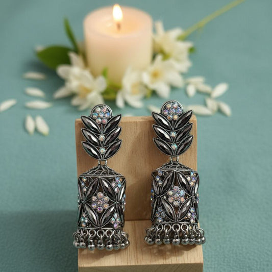 Maira Oxidized Crystal Jhumkas